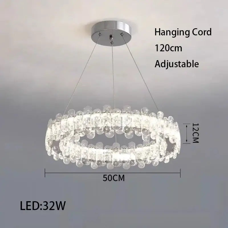Modern rectangular crystal led ceiling lighting fixture with two concentric rings of clear crystal beads decorbites crystal led