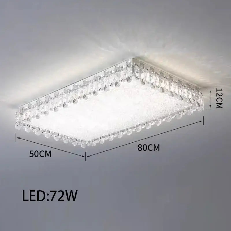 Modern rectangular crystal led ceiling lighting fixture with clear crystal beaded border and frosted panel decorbites crystal led
