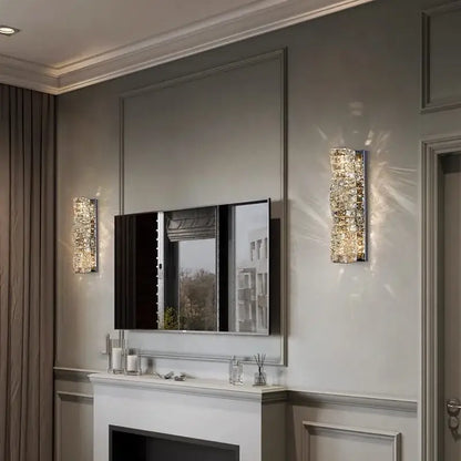 Modern rectangular crystal wall sconce in sparkling gold for bedroom led light fixture decorbites crystal wall sconces