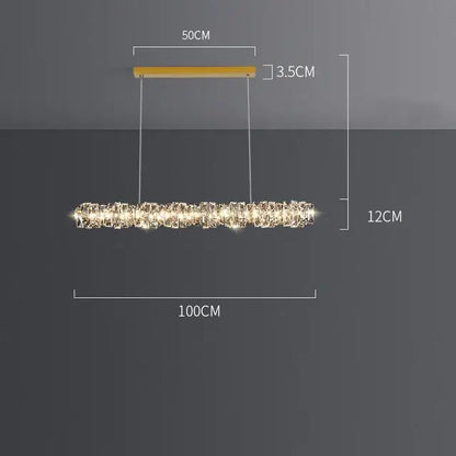 Modern rectangular elegant crystal pendant light with golden wooden mount and warm led for dining room decorbites elegant crystal
