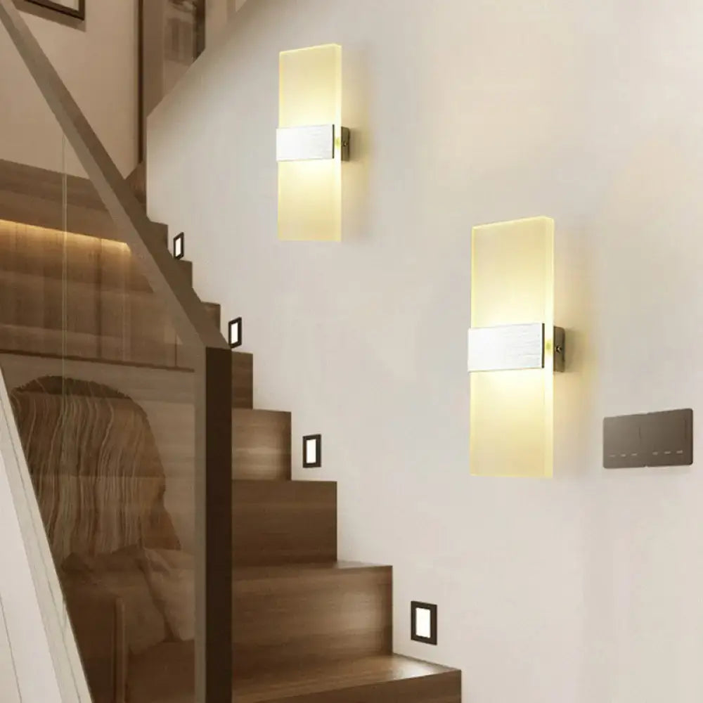 Modern rectangular frosted led wall sconce with frosted glass panels and brushed metal accents for corridor lighting