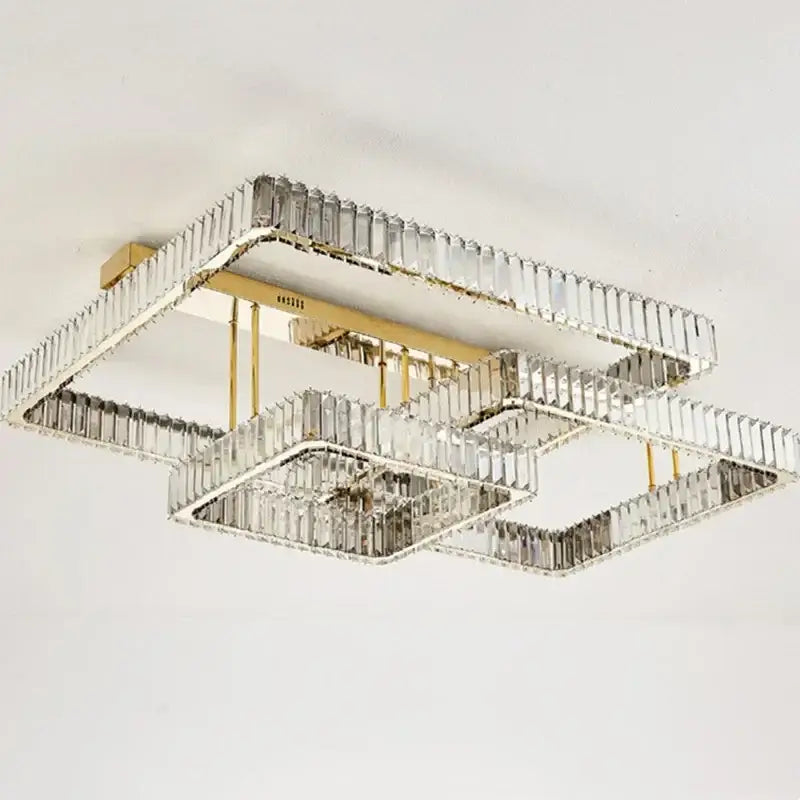 Modern rectangular gold crystal dimmable ceiling light with layered faceted bars for living room decorbites ceiling light