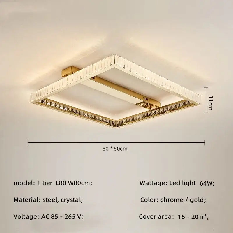 Modern rectangular gold crystal led ceiling lighting fixture with chrome finish and crystal led ceiling accents for bedroom decorbites lighting fixture