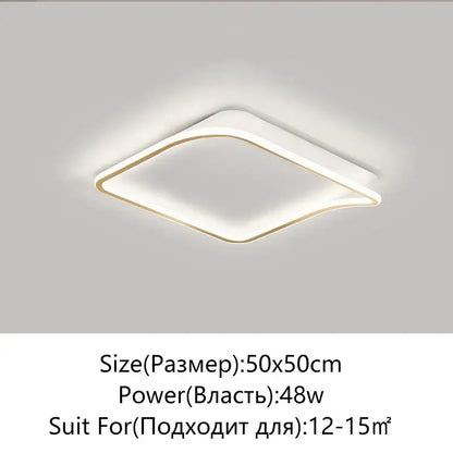 Modern rectangular golden led ceiling chandelier with a sleek white and gold frame emitting soft ambient light decorbites golden led