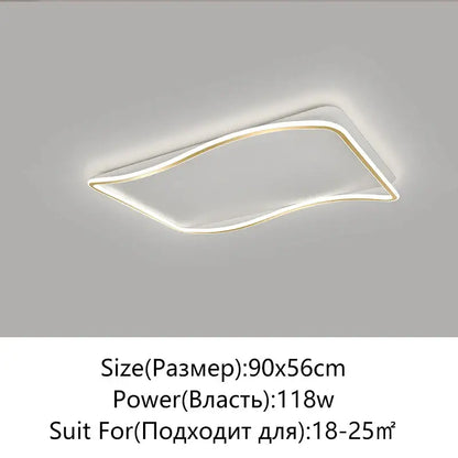 Modern rectangular golden led ceiling chandelier with sleek curved led strip and thin gold frame for living room decorbites golden led