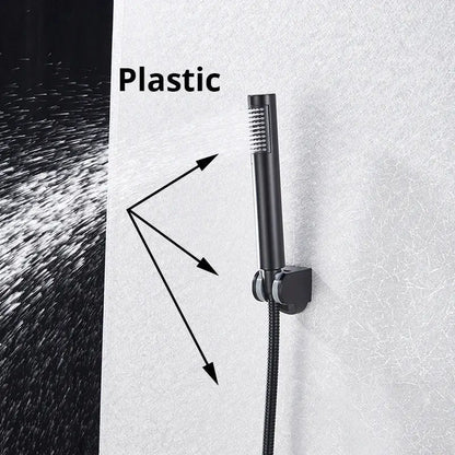 Modern rectangular black plastic decorbites handshower head with textured spray nozzle and stainless steel hose for bathroom decor