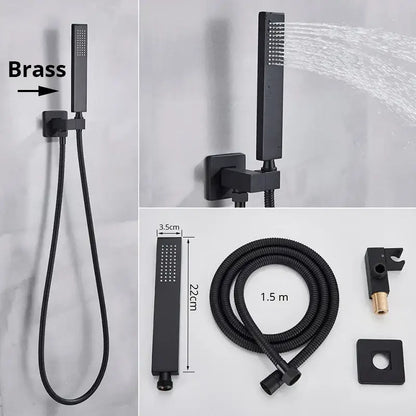 Modern rectangular black matte decorbites handshower head with stainless steel hose and flexible design for bathroom use