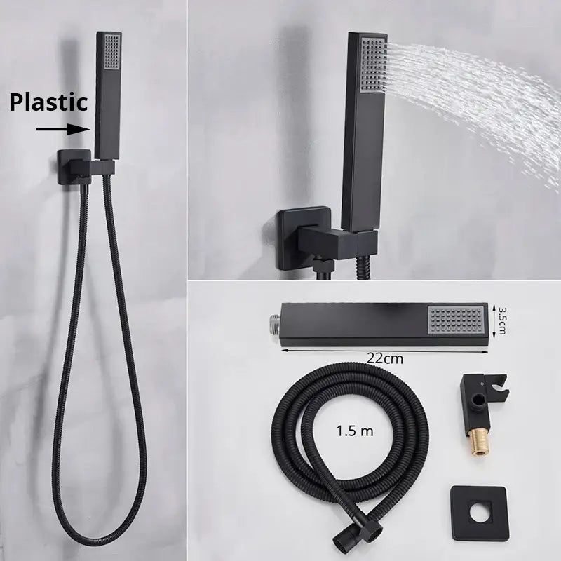Modern rectangular black matte handshower head with stainless steel hose for bathroom decorbites handshower head