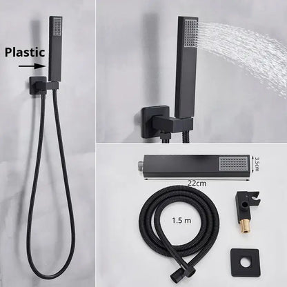 Modern rectangular black matte handshower head with stainless steel hose decorbites handshower head for bathroom use