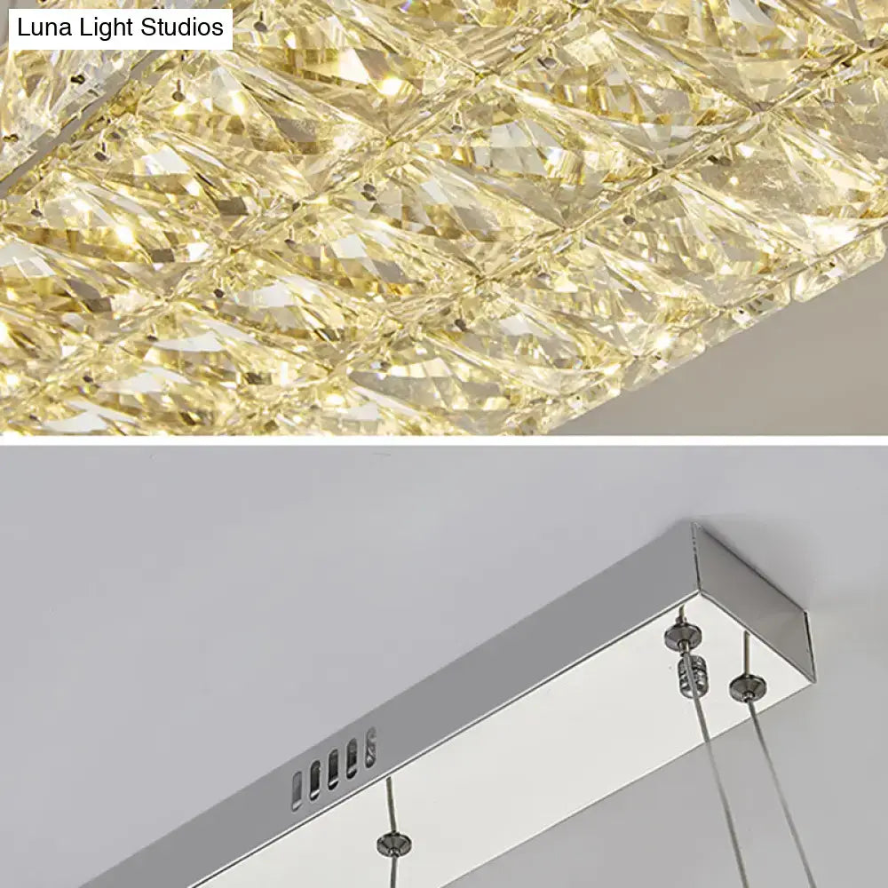 Decorbites rectangular k9 crystal ceiling pendant light with faceted golden crystals on chrome for dining room suspension