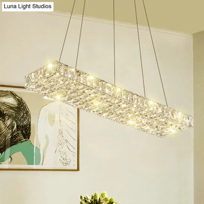 Decorbites™ rectangular k9 crystal ceiling pendant with clear faceted crystals and warm led dining room suspension light