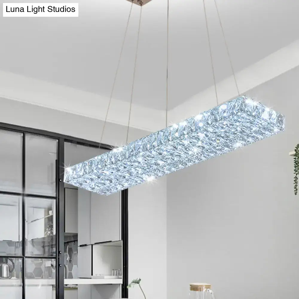 Decorbites™ rectangular k9 crystal ceiling pendant light with textured surface glows with led for dining room suspension