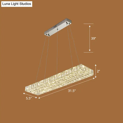 DecorBites™ rectangular k9 crystal ceiling pendant light with silver metal mount for modern dining room suspension