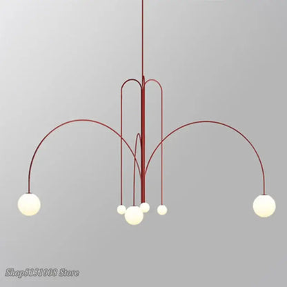 Modern red metal branch glass pendant lights with curved arms and frosted globe lights for living room decorbites branch glass