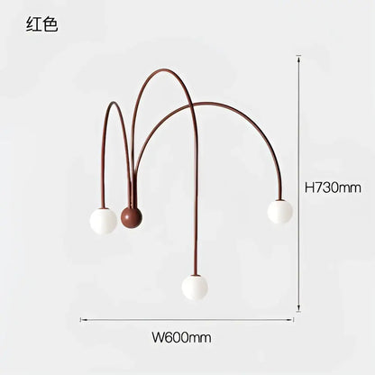Modern red and white decorbites branch glass pendant lights with arc-shaped floor lamp and white spherical bulbs for living room