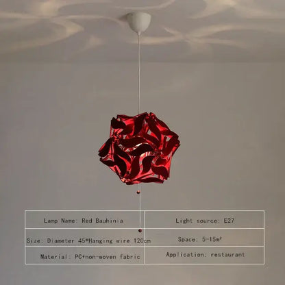 Modern red bauhinia flower chandelier with a glossy sculptural design made of pc non-woven fabric for living room lighting