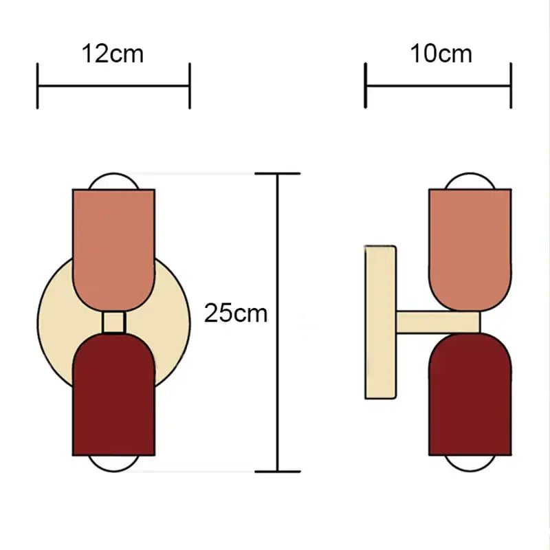 Modern two-tier led wall lamp with warm terracotta and deep burgundy sections on a cream circular backplate for decor