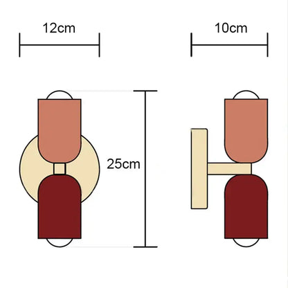 Modern two-tier led wall lamp with warm terracotta and deep burgundy sections on a cream circular backplate for decor