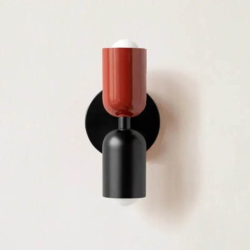 Modern red and black glossy led wall lamp with a sleek finish for bedroom and living room decor lighting