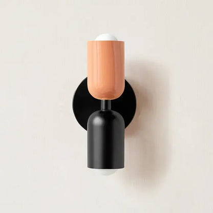 Modern red and black glossy led wall lamp with matte black base and orange glass shade for bedroom and living room decor
