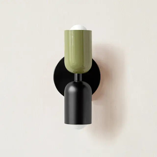 Modern olive-green and black ceramic led wall lamp with a sleek minimalist design for bedroom and living room decor