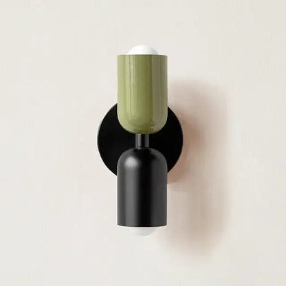 Modern olive-green and black ceramic led wall lamp with a sleek minimalist design for bedroom and living room decor