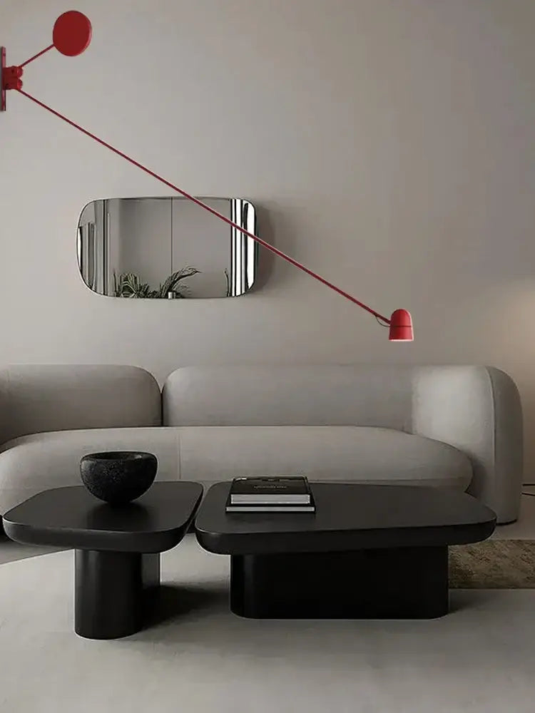 Modern red and black swing arm led wall sconce with matte black minimalist coffee table decorbites adjustable led lighting
