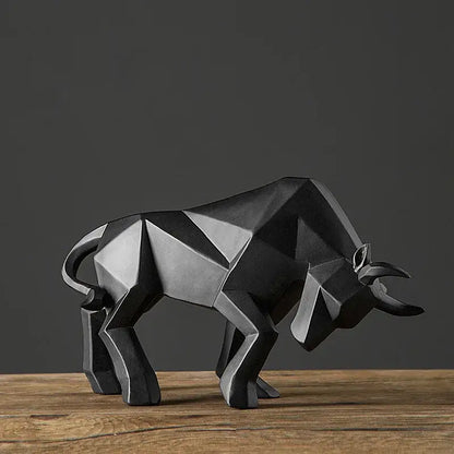 Black decorbites geometric bull sculpture with angular facets and matte finish for modern red living room decor