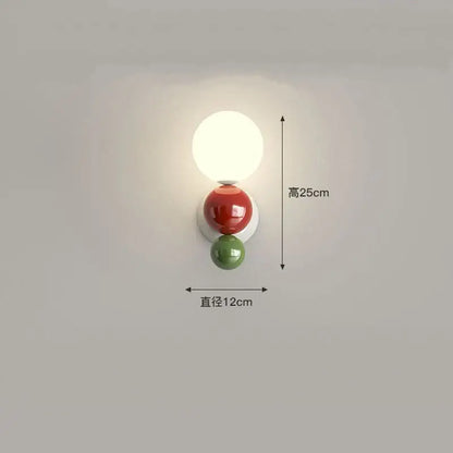 Modern red and green led wall light with three spherical acrylic globes mounted on sleek metallic base for kids room decorbites led wall