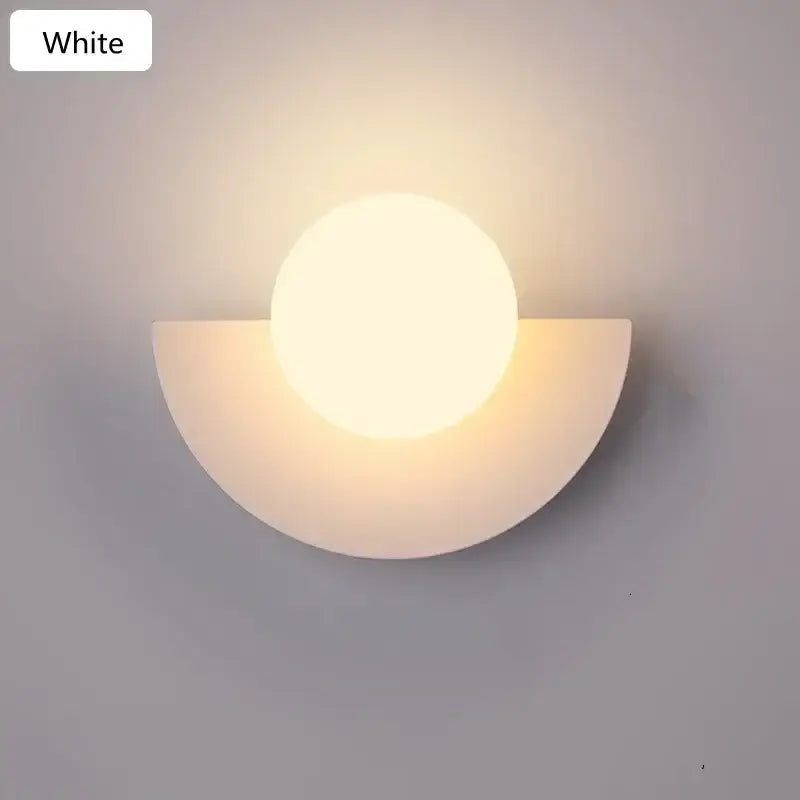 Modern red and orange decorbites glass ball led wall lamp with white semi-circular wall sconce for ambient bedroom light