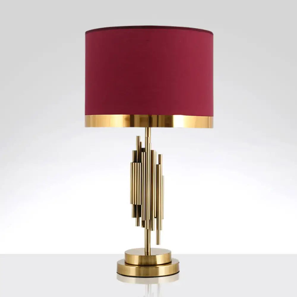 Decorbites red traditional fabric table light with deep red drum shade and gold-toned metallic base for living room