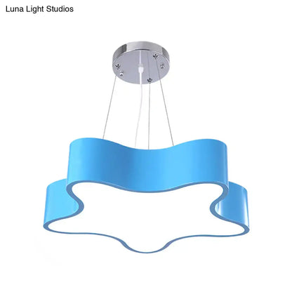 Modern blue two-tiered cloud pendant light with illuminated white surface for child care centre led hanging use