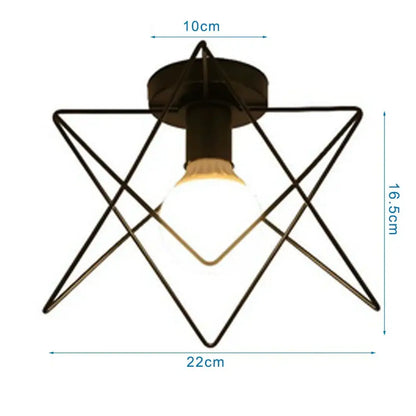 Modern retro black iron cage ceiling light with star-shaped design and central bulb for kitchen lighting decorbites iron cage