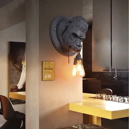 Modern retro dark gray gorilla resin wall lamp with exposed filament bulbs for bedroom decorbites gorilla resin wall sconce