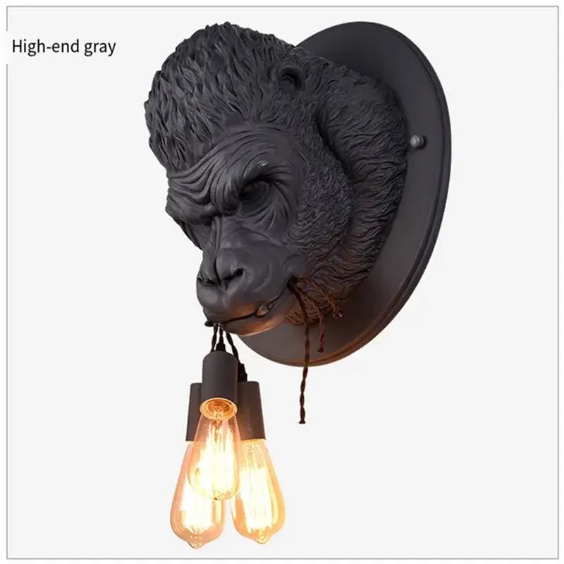 Modern retro dark gray gorilla resin wall lamp with two exposed filament bulbs for bedroom decorbites gorilla resin decorbites gorilla resin wall lamp
