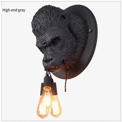 Modern retro dark gray gorilla resin wall lamp with two exposed filament bulbs for bedroom decorbites gorilla resin decorbites gorilla resin wall lamp