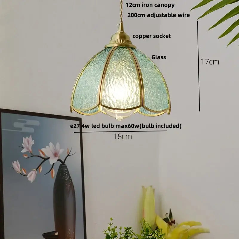 Modern ribbed teal glass pendant lamp with brass frame and adjustable copper socket for decorbites blue glass led lighting