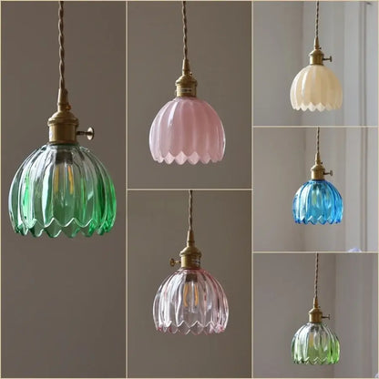 Modern ribbed blue glass pendant light with brass fixtures and scalloped shades for dining room decorbites blue glass led