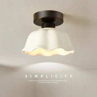 Modern ribbed ceramic glass chandelier with white ruffled glass lampshade and dark bronze base by decorbites ceramic glass