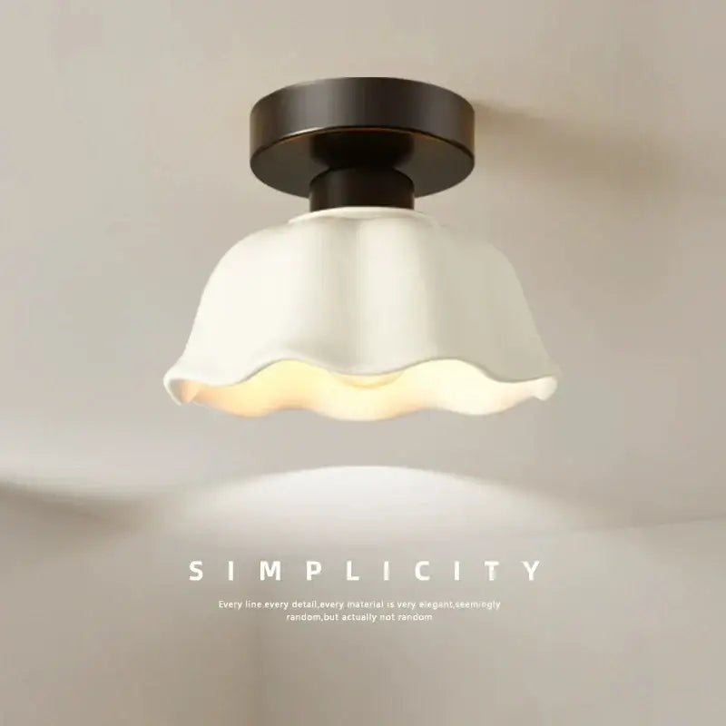 Modern ribbed ceramic glass chandelier with white ruffled glass lampshade and dark bronze base by decorbites ceramic glass