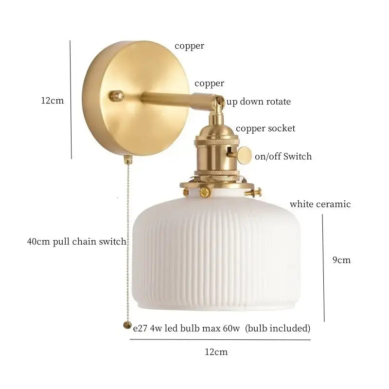 Modern ribbed ceramic led wall light with brass-finished copper arm and white ceramic shade for stylish wall light decorbites ceramic led