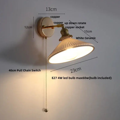 Modern ribbed ceramic led wall light with brass arm and white radial ridged ceramic shade for bedroom decorbites ceramic led wall