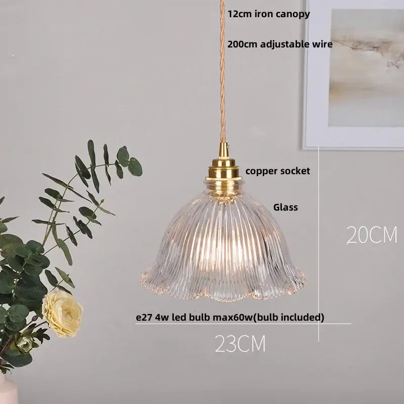 Modern ribbed clear glass led pendant light with brass copper socket and adjustable wire for kitchen decorbites clear glass fixture