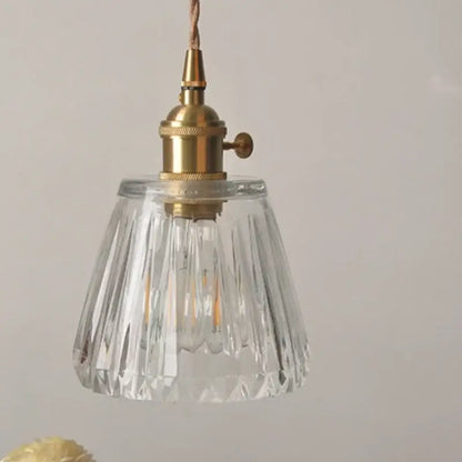 Modern ribbed clear glass led pendant light with brass finish socket and cord by decorbites clear glass for kitchen decor