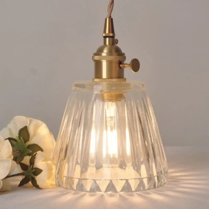Modern ribbed clear glass led pendant light with brass fixture and decorbites clear glass for kitchen lighting