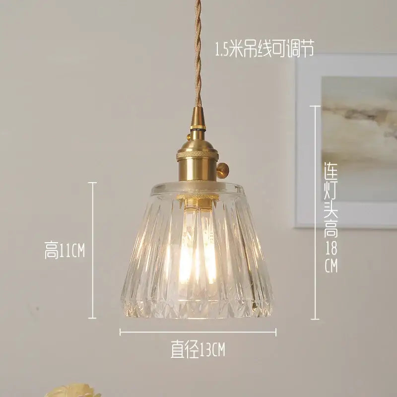 Modern ribbed clear glass pendant light with faceted design brass light fixture and adjustable 1.5 meter cord decorbites clear glass