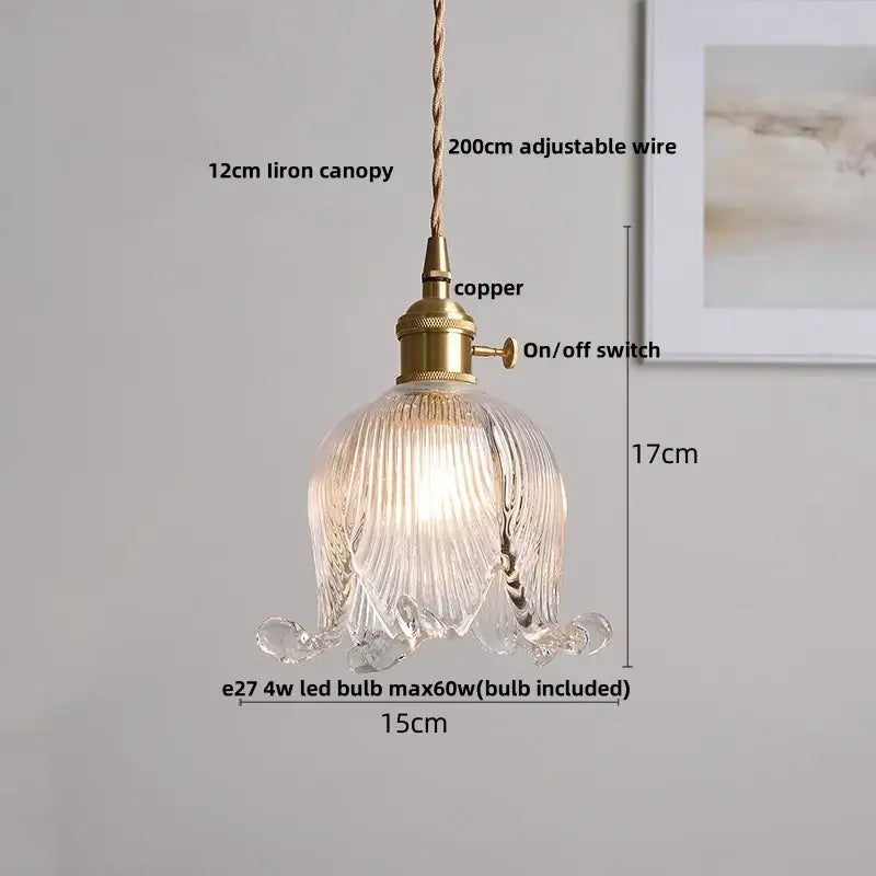 Modern ribbed clear glass pendant light fixture with brass-finished copper and adjustable wire for kitchen decorbites pendant light