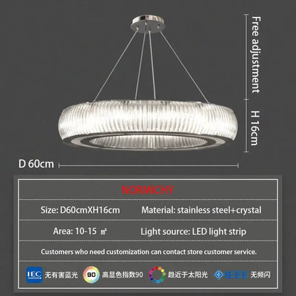 Modern ribbed crystal led ceiling pendant with stainless steel frame and textured rings for bright decorbites crystal led lighting