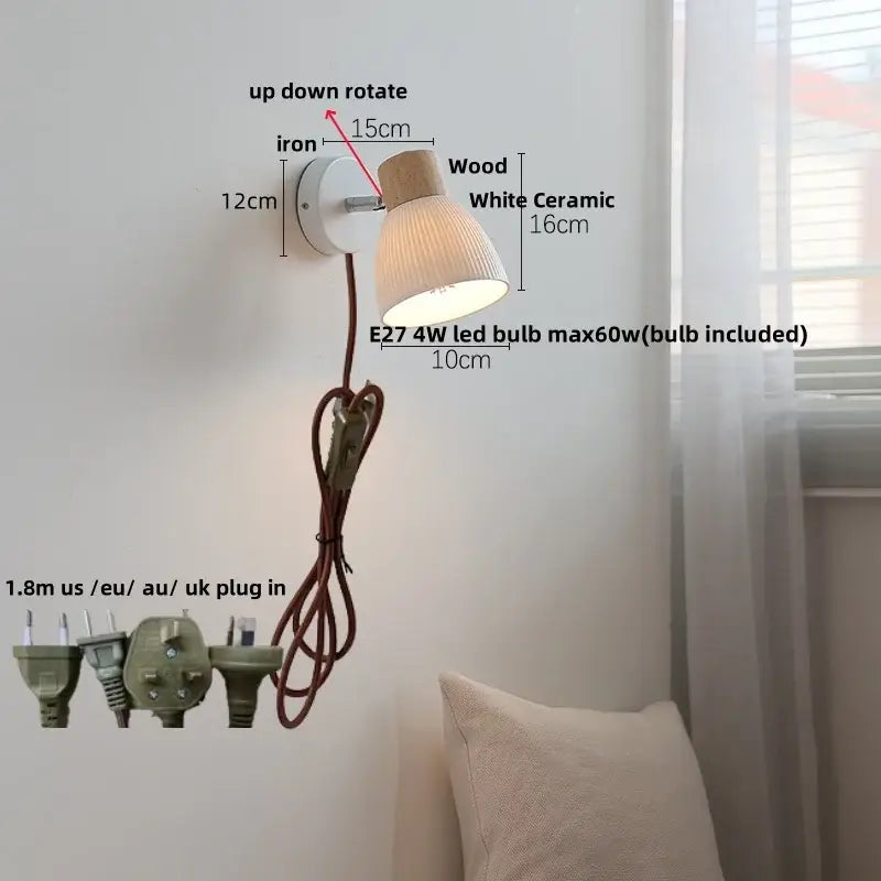 Modern ceramic led wall light with white ceramic shade wooden top cap and iron bracket for bedroom decorbites ceramic led use