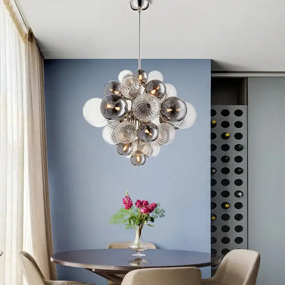 Modern ribbed glass globe led pendant light with silver and clear glass globe led bulbs for living room decorbites pendant light
